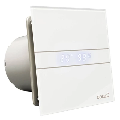 Cata E-100GTH ventilátor üveg előlappal, utószellőztető és páraérzékelő funkcióval, fehér
